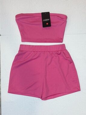 Pink Cropped Tube Top and Shorts Set, Size Small NWT